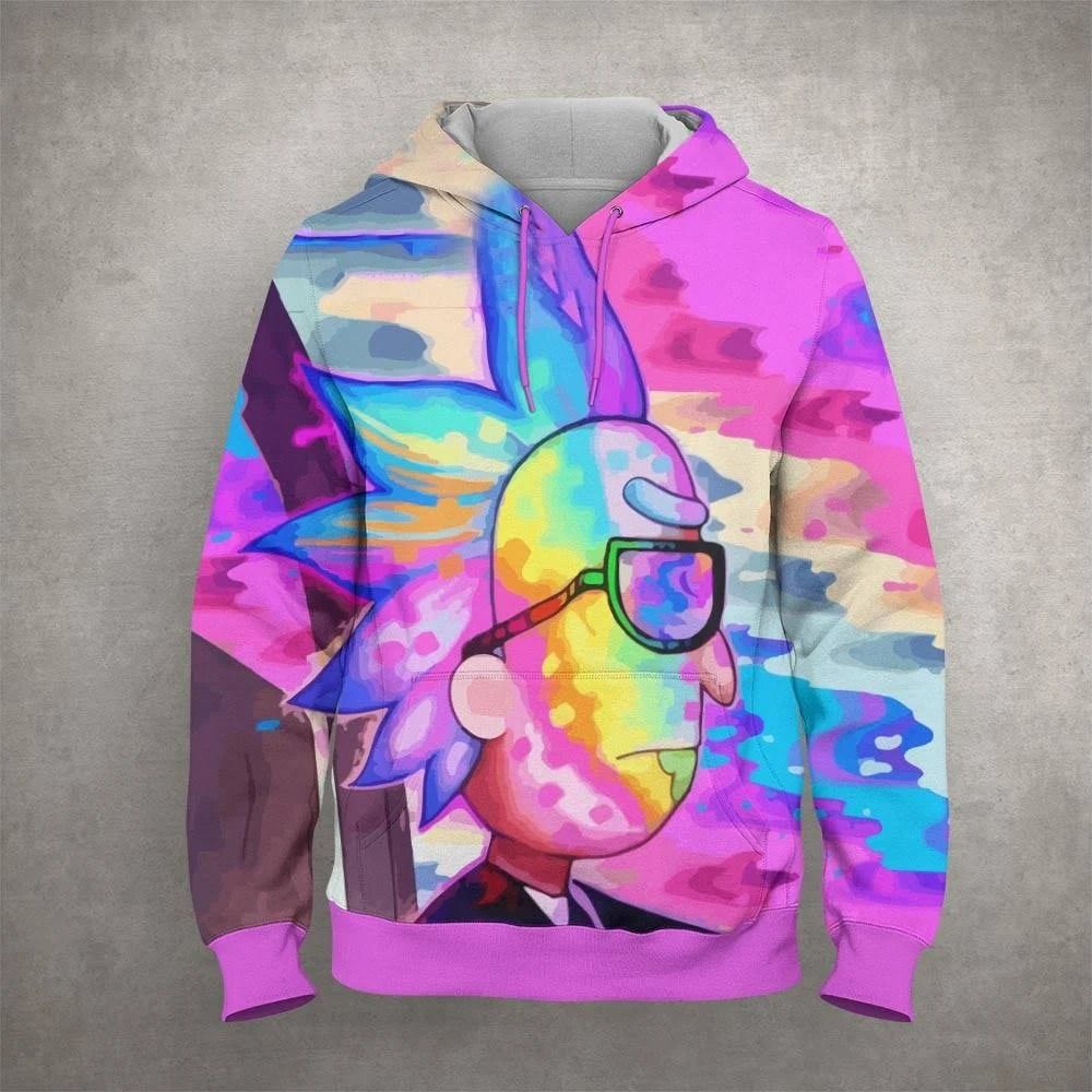  Rick And Morty Hoodie Rick In Black Multicolor Pink Blue Hoodie Adult Colorful Full Print