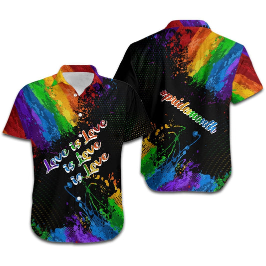 Unifinz LGBT Hawaiian Shirt Love Is Love Pride Month Rainbow Watercolor Black Hawaii Shirt LGBT Aloha Shirt 2022