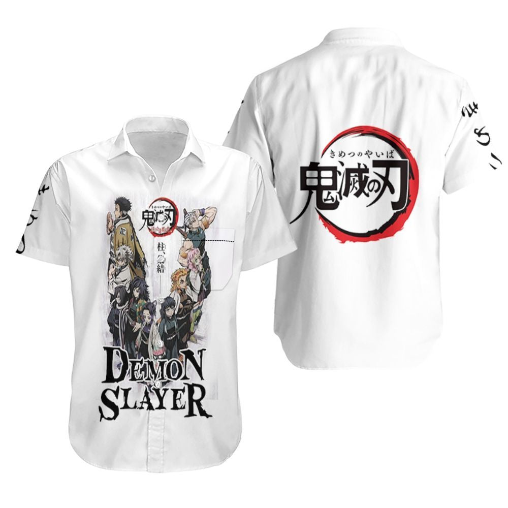 Unifinz Demon Slayer Hawaii Shirt Kimetsu No Yaiba Hashira And Kisatsutai White Hawaiian Shirt Demon Slayer Aloha Shirt 2022