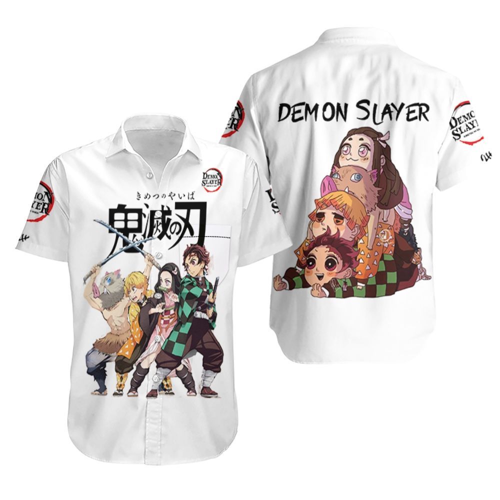 Unifinz Demon Slayer Hawaiian Shirt Chibi Tanjiro Nezuko Zenitsu Inosuke Kimetsu No Yaiba Logo Hawaii Shirt Demon Slayer Aloha Shirt 2022