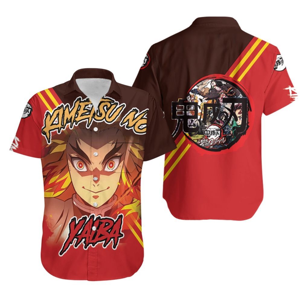 Unifinz Demon Slayer Hawaii Shirt Rengoku Kyojuro Kimetsu No Yaiba Logo Red Hawaiian Shirt Demon Slayer Aloha Shirt 2022