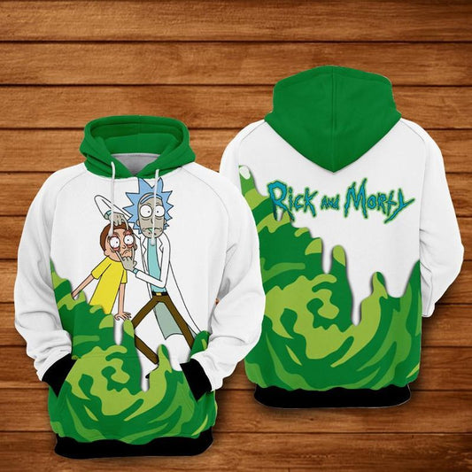  Rick And Morty Hoodie Open His Eye Funny White Green Hoodie Apparel Full Size Unisex