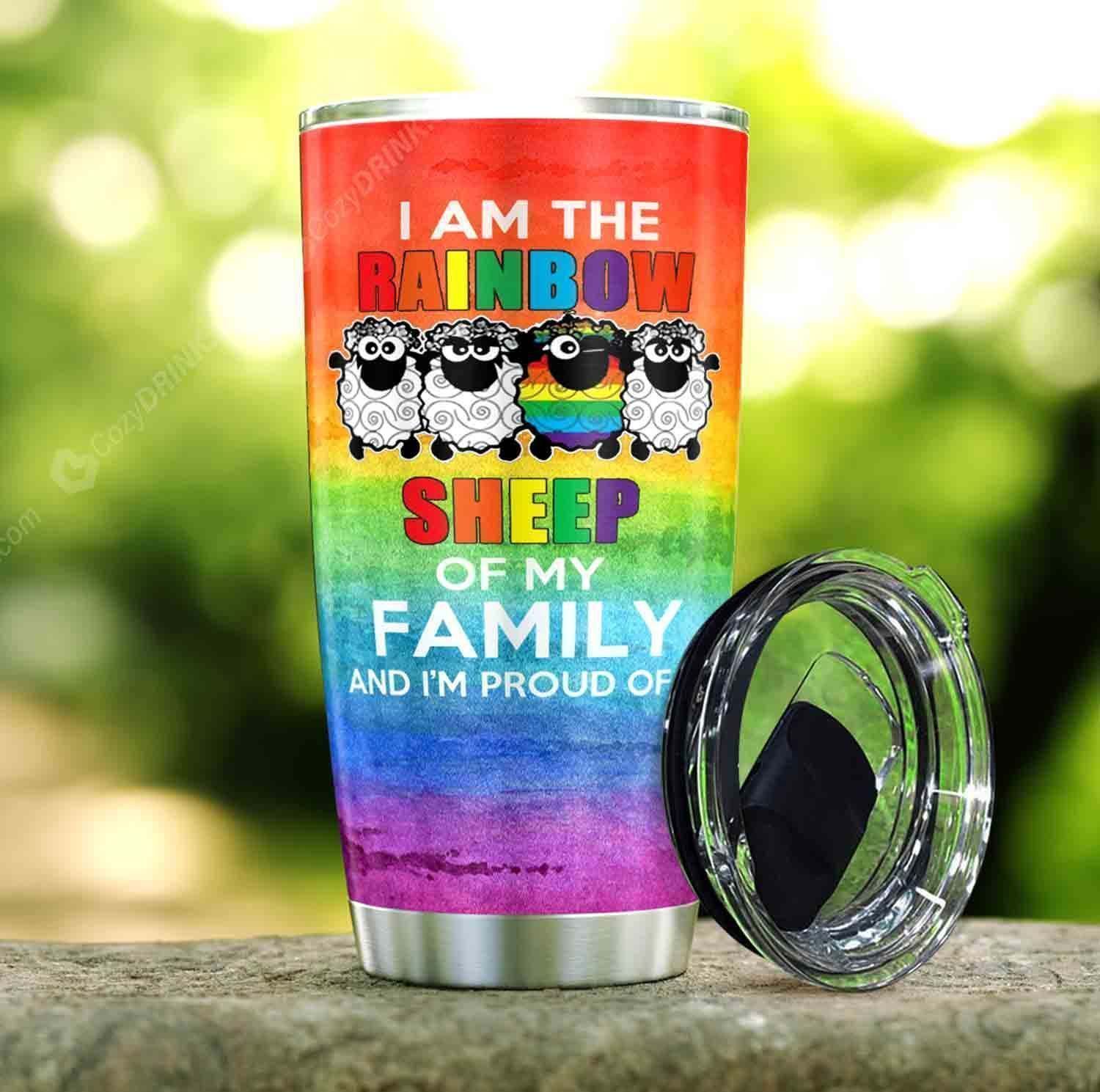 Unifinz LGBT Tumbler 20 oz I Am The Rainbow Sheep Of My Family And I'm Proud Of It Tumbler Cup LGBT Travel Cup 2022