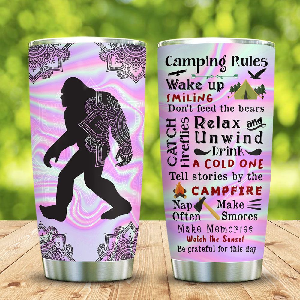 Unifinz Bigfoot Camping Tumbler Cup Bigfoot Camping Rule Pink Tumbler 20 oz 2022