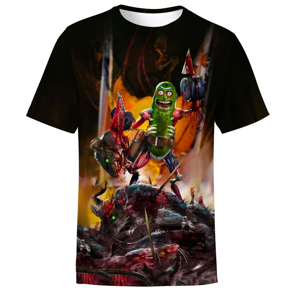  Rick And Morty T-shirt Pickle Rick Fighting Rats 3d T-shirt Hoodie For Fan Adult Unisex