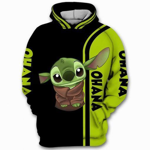 DN Hoodie DN Crossover SW Stitch And Baby Yoda Green Black Hoodie