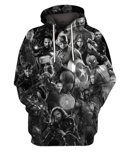 MV Hoodie MV Avengers Characters Black White Hoodie