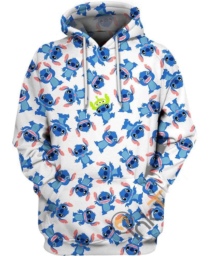 DN Hoodie Stitch Hoodie Stitch Alien Head Pattern Blue White Hoodie