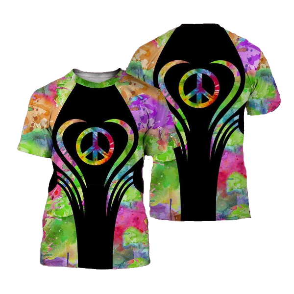  Hippie T-shirt Peace Sign Watercolor Multicolor T-shirt Apparel Adult Colorful Unisex