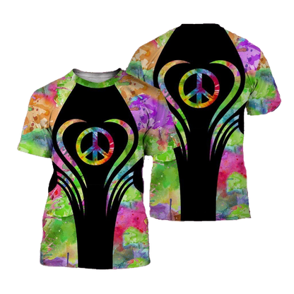  Hippie T-shirt Peace Sign Watercolor Multicolor T-shirt Apparel Adult Colorful Unisex