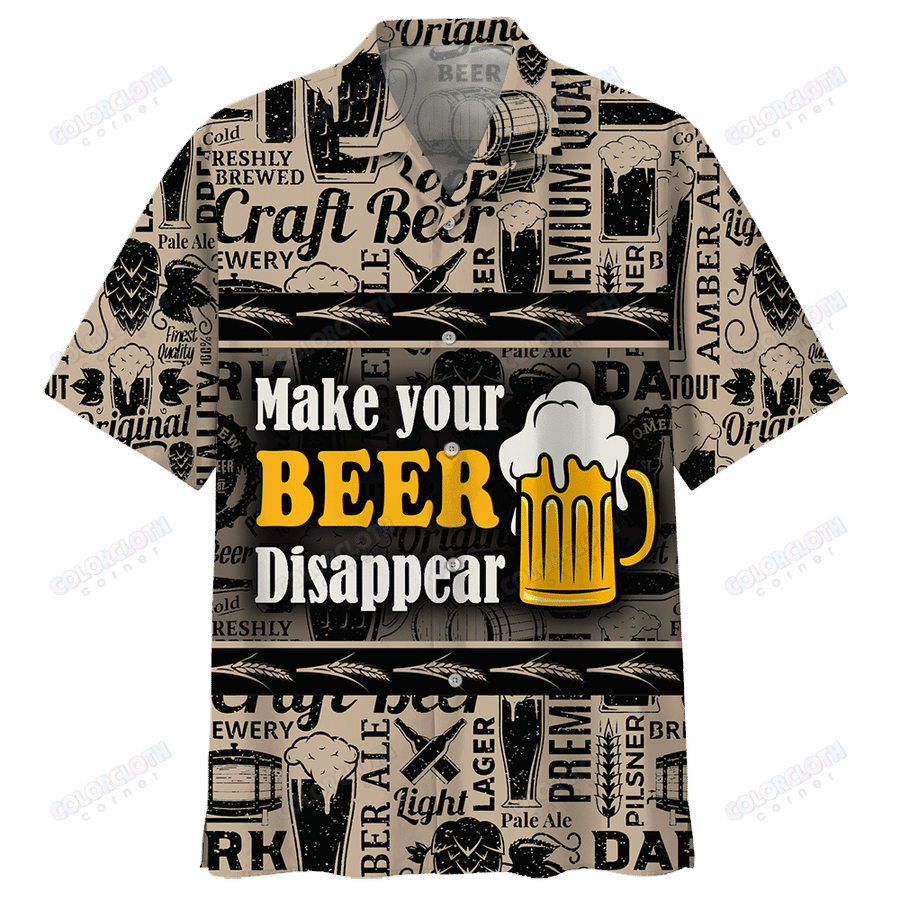  Beer Hawaiian Shirt Vintage Make Your Beer Disappear Black Pattern