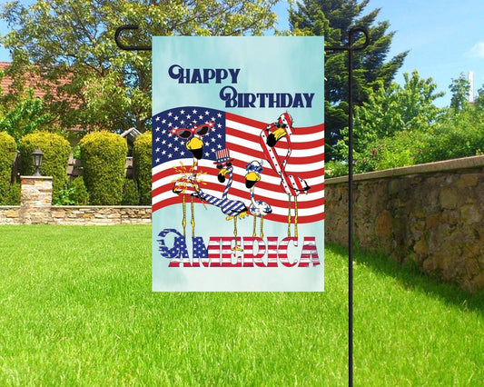 Unifinz Independence Day Flags Flamingo Happy Birthday America Garden Flag 4th Of July House Flag 2022