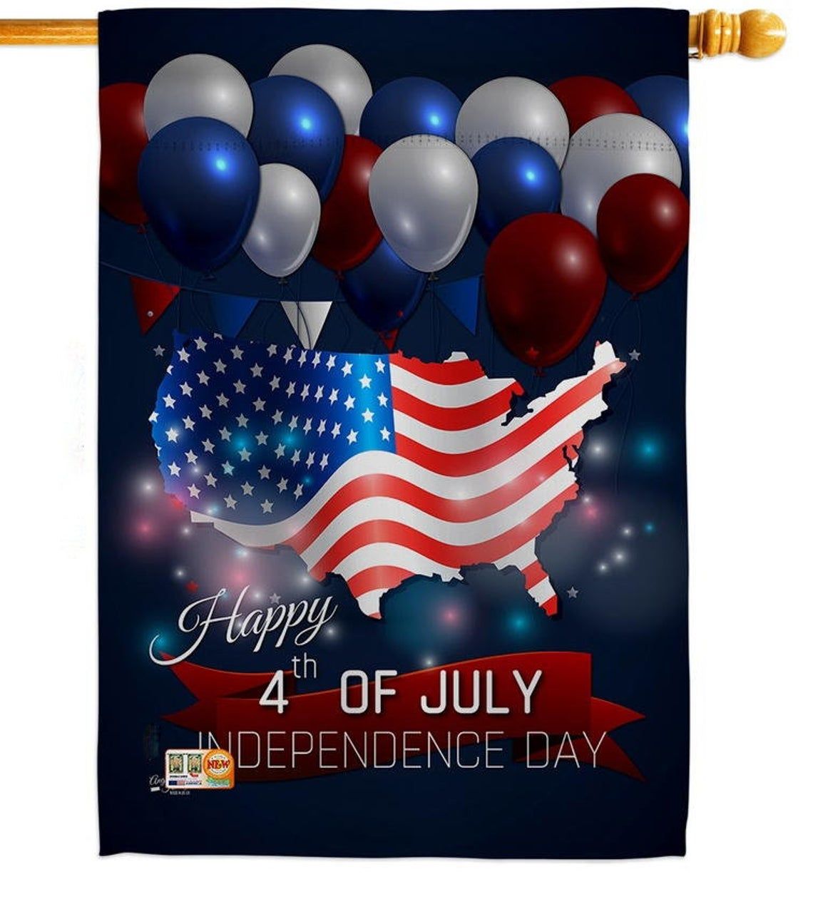 Unifinz Independence Day Flags Happy 4th Of July Red Blue White Balloon 3D Garden Flag 4th Of July House Flag 2022