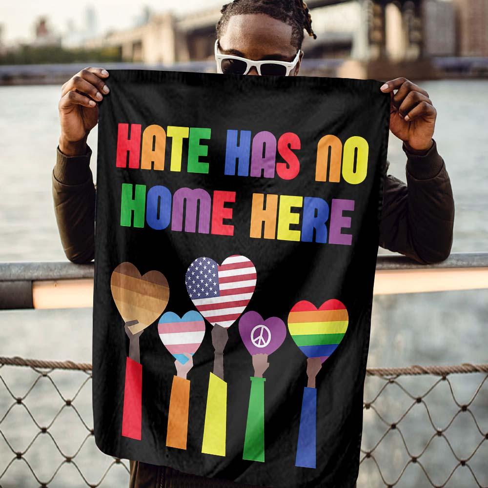 Unifinz LGBT Melanin Flag Hate Has No Home Here Heart Black Garden Flag LGBT Garden Flag LGBT House Flag 2022