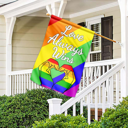 Unifinz LGBT Pride Flag Love Always Wins Heart Shape Hands Rainbow Color Garden Flags LGBT House Flag 2022