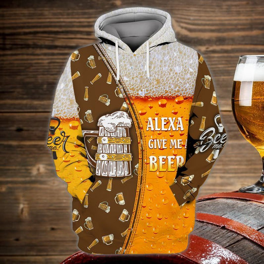  Beer Hoodie Alexa Give Me A Beer Beer Cup Pattern Yellow Hoodie Apparel Adult Unisex