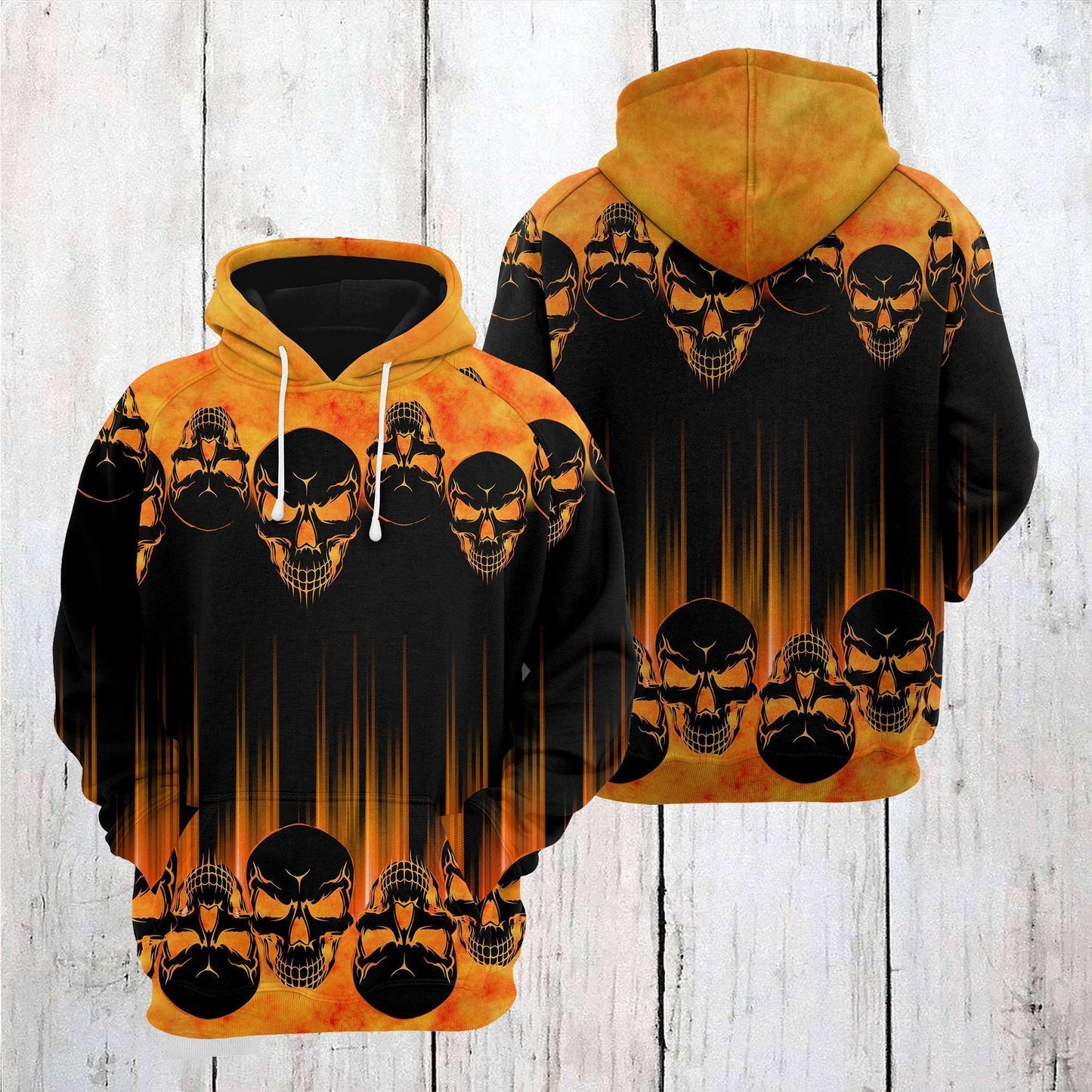 Halloween Hoodie Halloween Scary Skulls Orange Black Hoodie Halloween Clothing