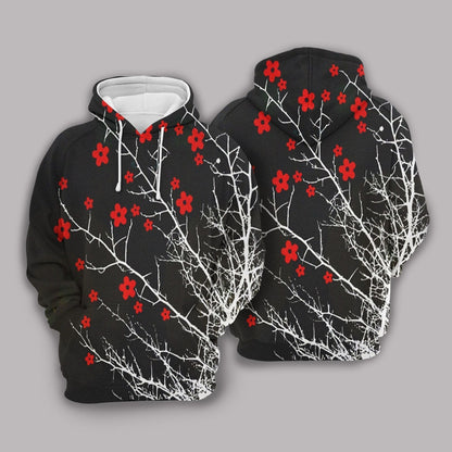  Japan Hoodie Japanese Cherry Blossom Red Black Hoodie Adult Full Print