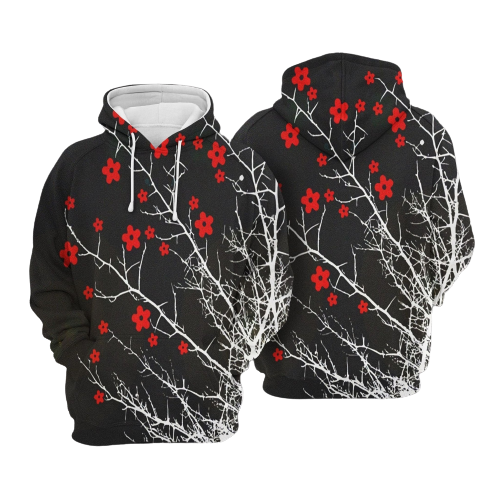  Japan Hoodie Japanese Cherry Blossom Red Black Hoodie Adult Full Print