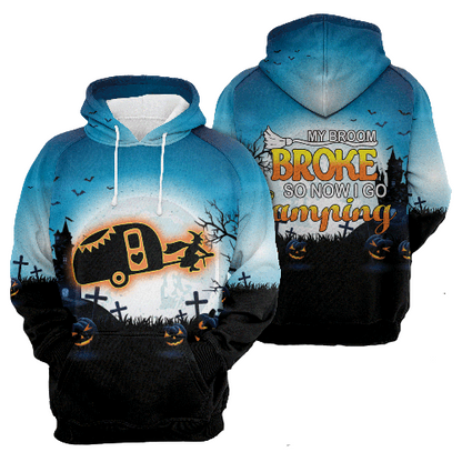 Halloween Hoodie Halloween Night My Broom Broke So Now I Go Camping Black Blue Hoodie Unisex Full Size