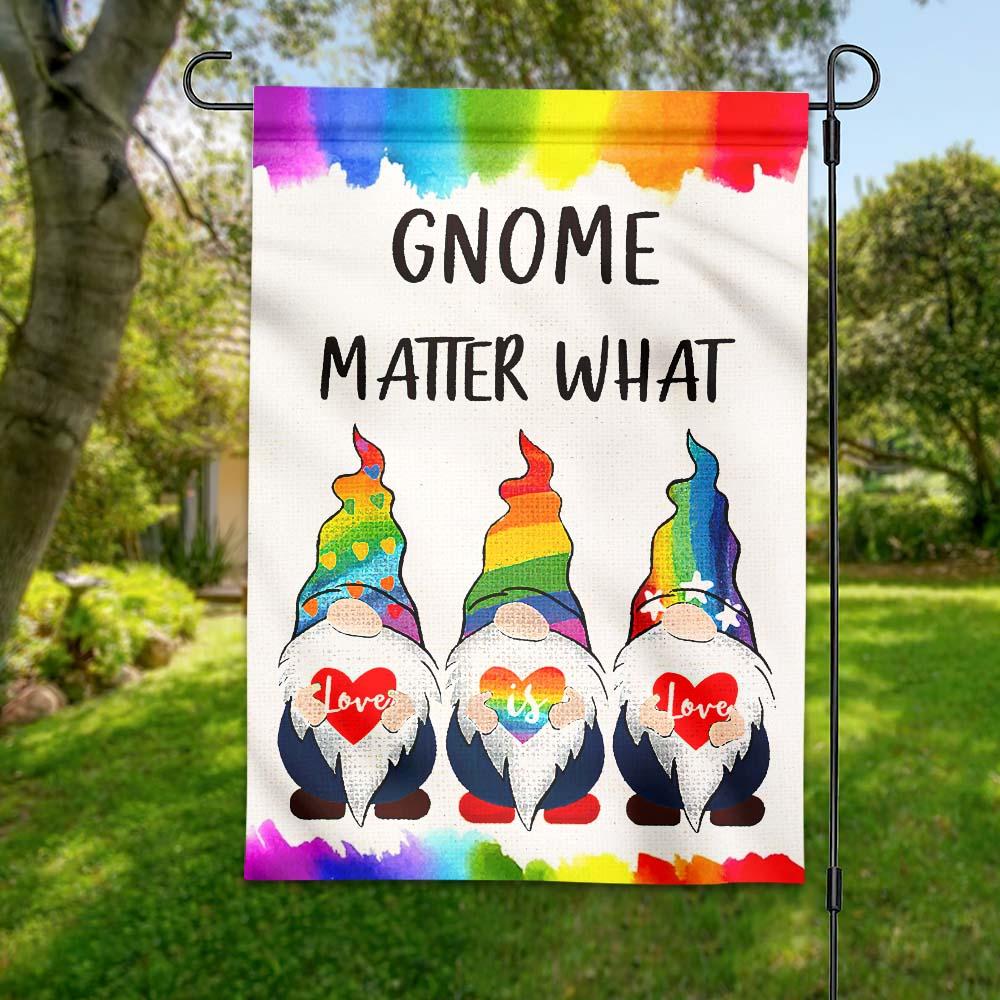 Unifinz LGBT Flags Gnome Matter What Love Is Love Garden Flag LGBT House Flag 2022