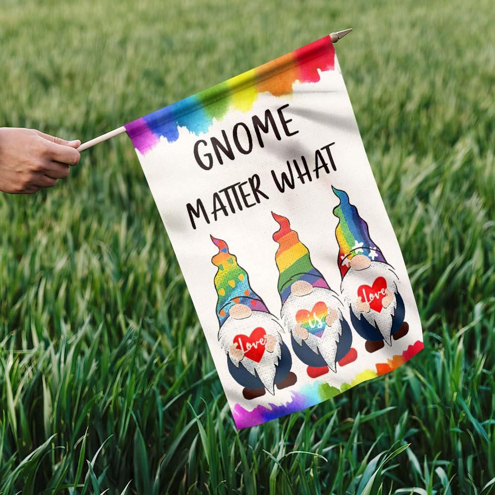 Unifinz LGBT Flags Gnome Matter What Love Is Love Garden Flag LGBT House Flag 2022