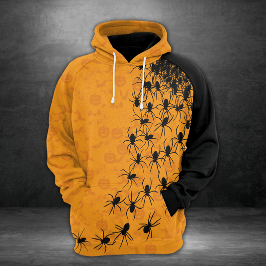 Halloween Hoodie Halloween Spiders Pumpkin Pattern Black Orange Hoodie Halloween Clothing