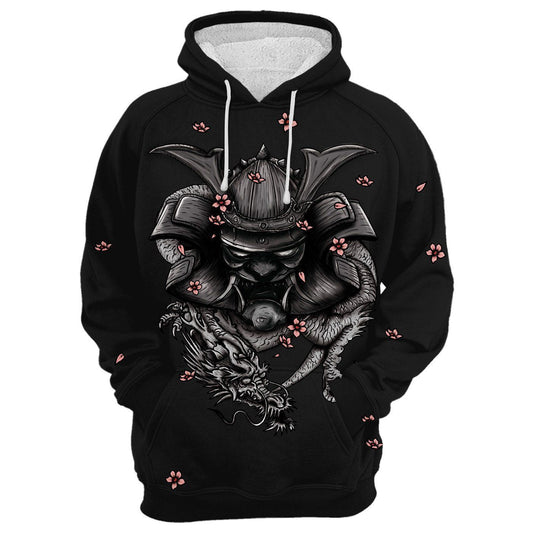  Japan Hoodie Japanese Warrior Samurai Cherry Blossom Black Hoodie Adult Full Print