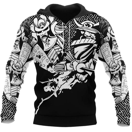  Japan Hoodie Japan Samurai Silhouette Black White Hoodie Adult Full Print