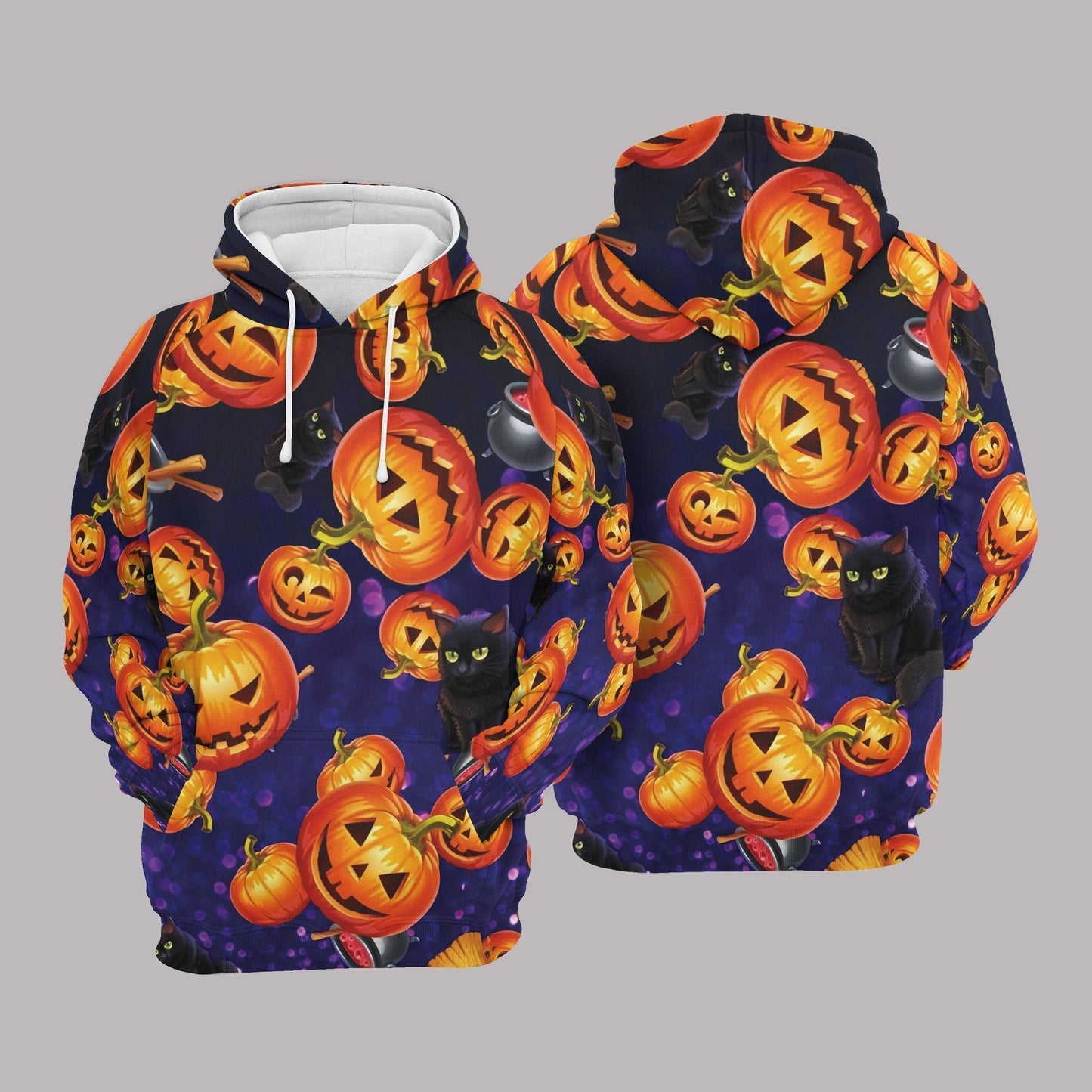 Halloween Hoodie Pumpkin Black Cat Pattern 3d Blue Hoodie Halloween Clothing