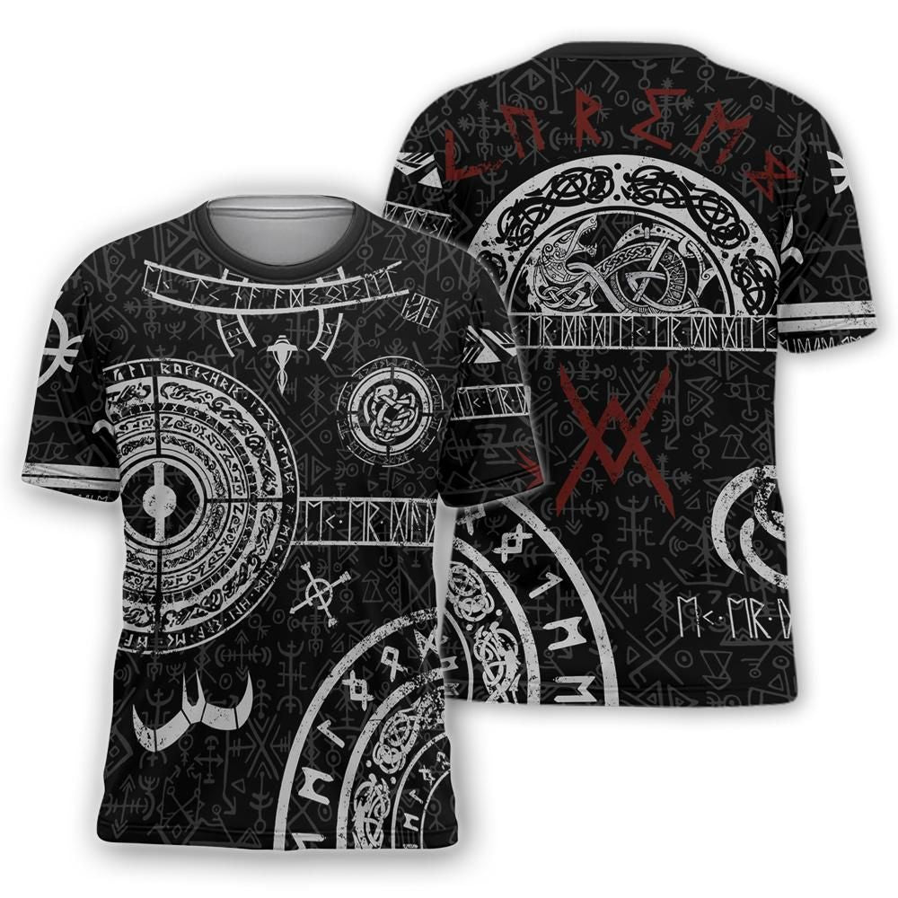  Viking Shirt Fenrir Symbol Viking Circle Norse Art Style Viking Symbol Pattern Black Shirt Apparel