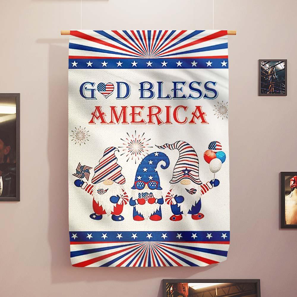 Unifinz 4th Of July Flags God Bless America Gnomes Flag Welcome Independence Day Gift 4th Of July Garden Flag 2022