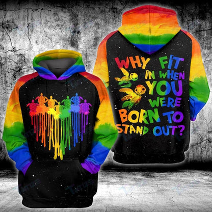 Unifinz LGBT Pride T-shirt Rainbow Heart Turtle Why Fit In When You Were Born To Stand Out LGBT T-shirt LGBT Hoodie 2022