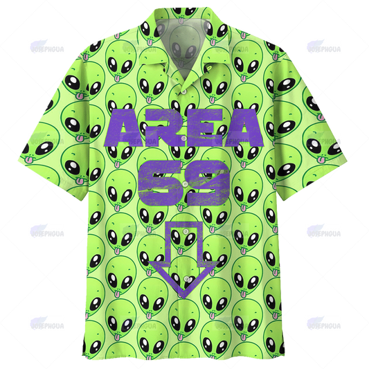 Unifinz Alien Hawaiian Shirt Area 69 Cute Green Alien Pattern Hawaii Shirt Alien Aloha Shirt 2022