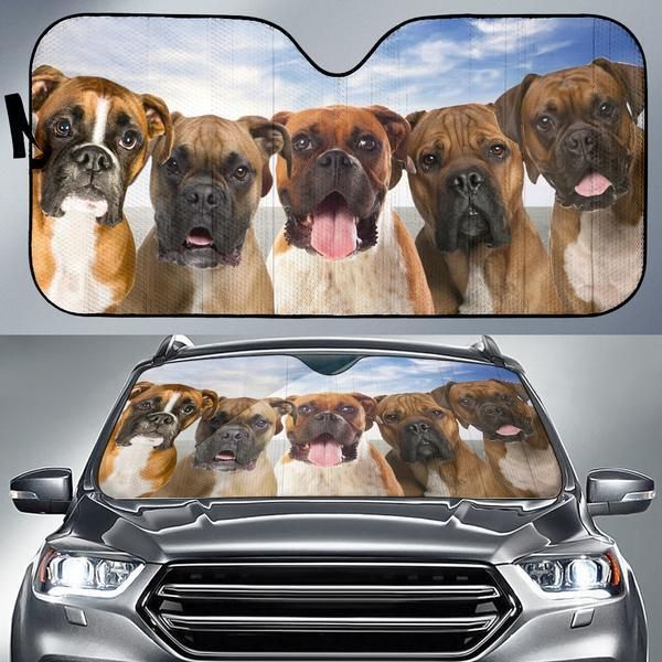  Dog Car Sun Shade Fire Boxers 3D Auto Sun Shade