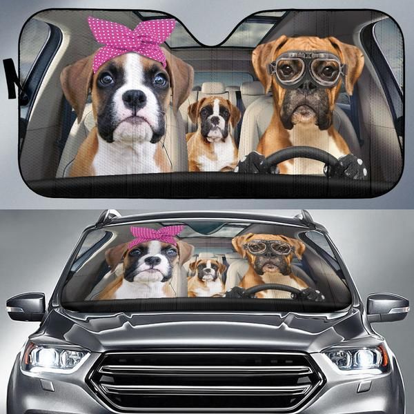  Dog Car Sun Shade Three Boxer Family Auto Sun Shade