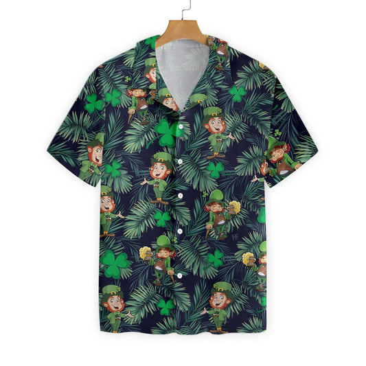 St Patrick's Day Hawaii Shirt Irish Leprechauns Palm Tree Leaf Aloha Shirt St Patrick's Day Shirt