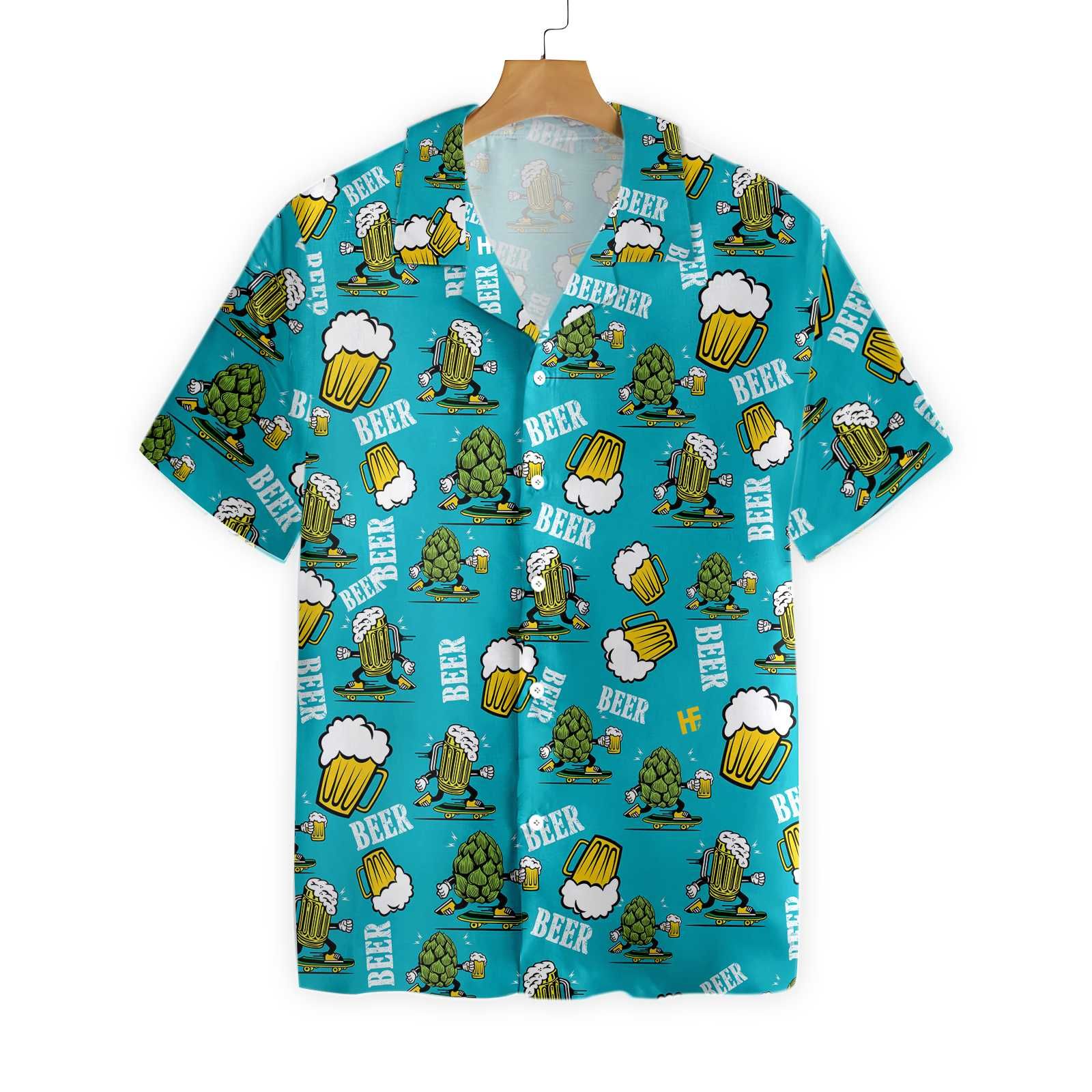 Beer Hawaiian Shirt Hops And Beer Cups Blue Aloha Shirt