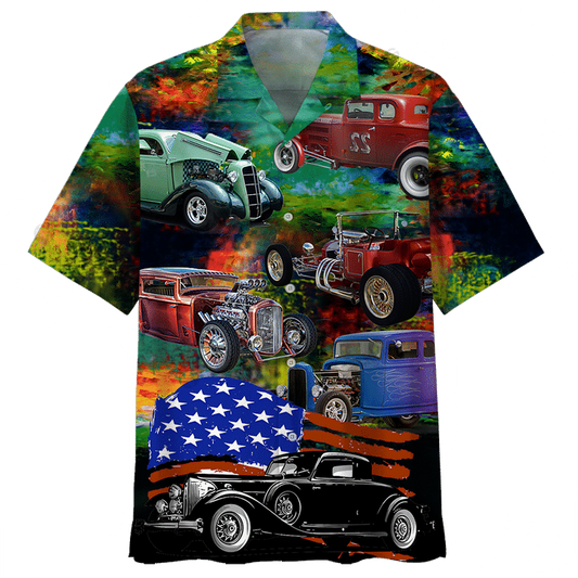  Hot Rod Hawaiian Shirt Hot Rod American Flag Hawaii Aloha Shirt