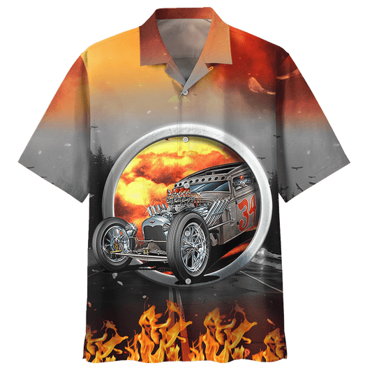  Hot Rod Hawaiian Shirt Hot Rod 34 Fire Red Grey Hawaii Aloha Shirt