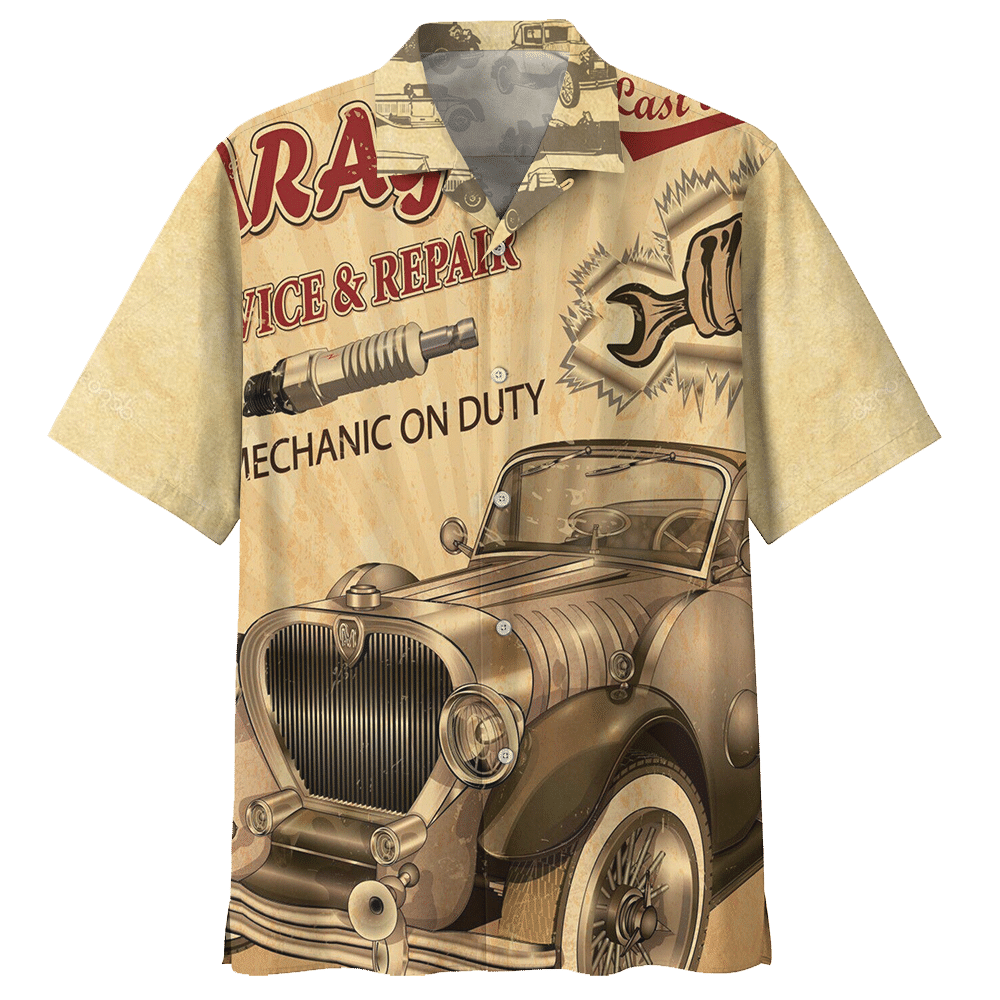  Hot Rod Hawaiian Shirt Vintage Hot Rod Service And Repair Mechanic On Duty Hawaii Aloha Shirt