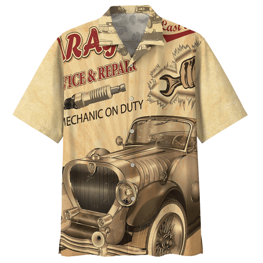  Hot Rod Hawaiian Shirt Vintage Hot Rod Service And Repair Mechanic On Duty Hawaii Aloha Shirt