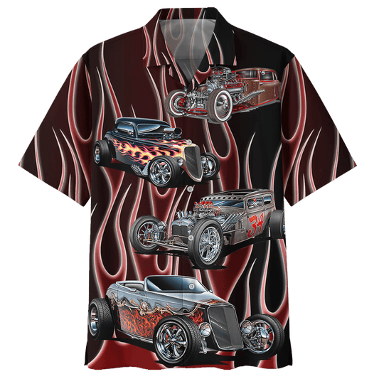  Hot Rod Hawaiian Shirt Hot Rod Fire Pattern Brown Hawaii Aloha Shirt