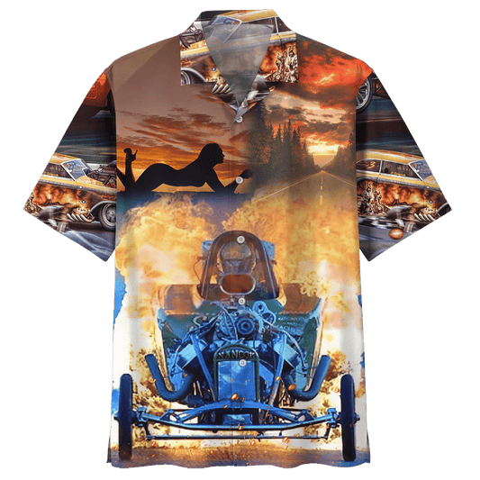  Hot Rod Hawaiian Shirt Hot Rod Girl Silhouette Fire Hawaii Aloha Shirt