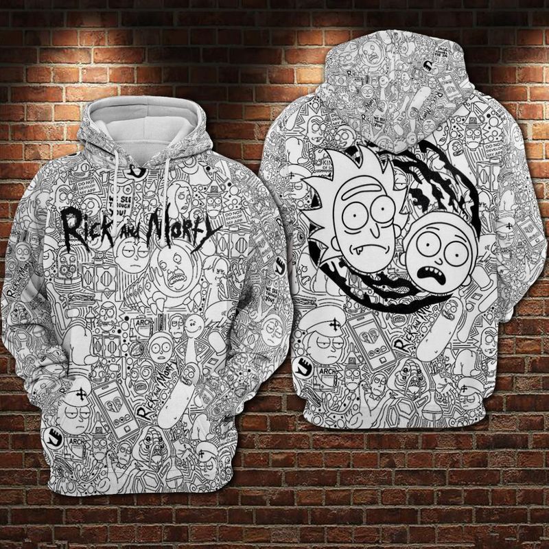  Rick And Morty Hoodie Rick and Morty Doodle Black White Hoodie Apparel Adult Full Print Full Size