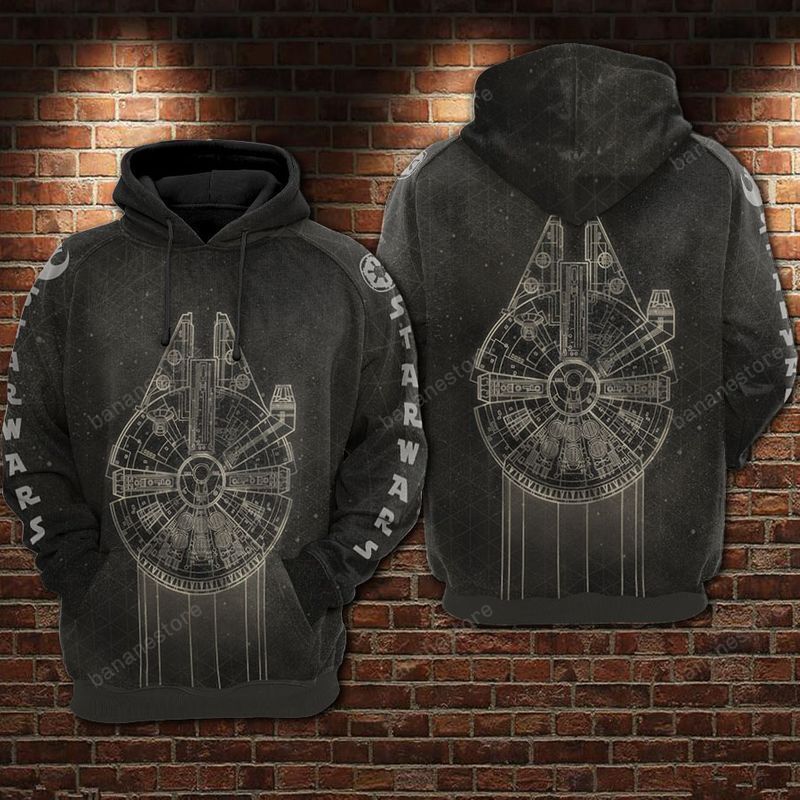  SW Hoodie SW Millennium Falcon Sketch Black Hoodie Apparel Adult Unisex Full Print