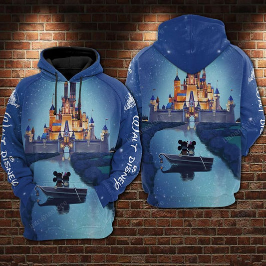 DN Hoodie Minnie And MM On The River By The Castle 3d Blue Hoodie