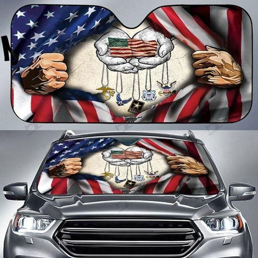  Veteran Windshield Sun Shade American Flag US Military Logos Car Sun Shade