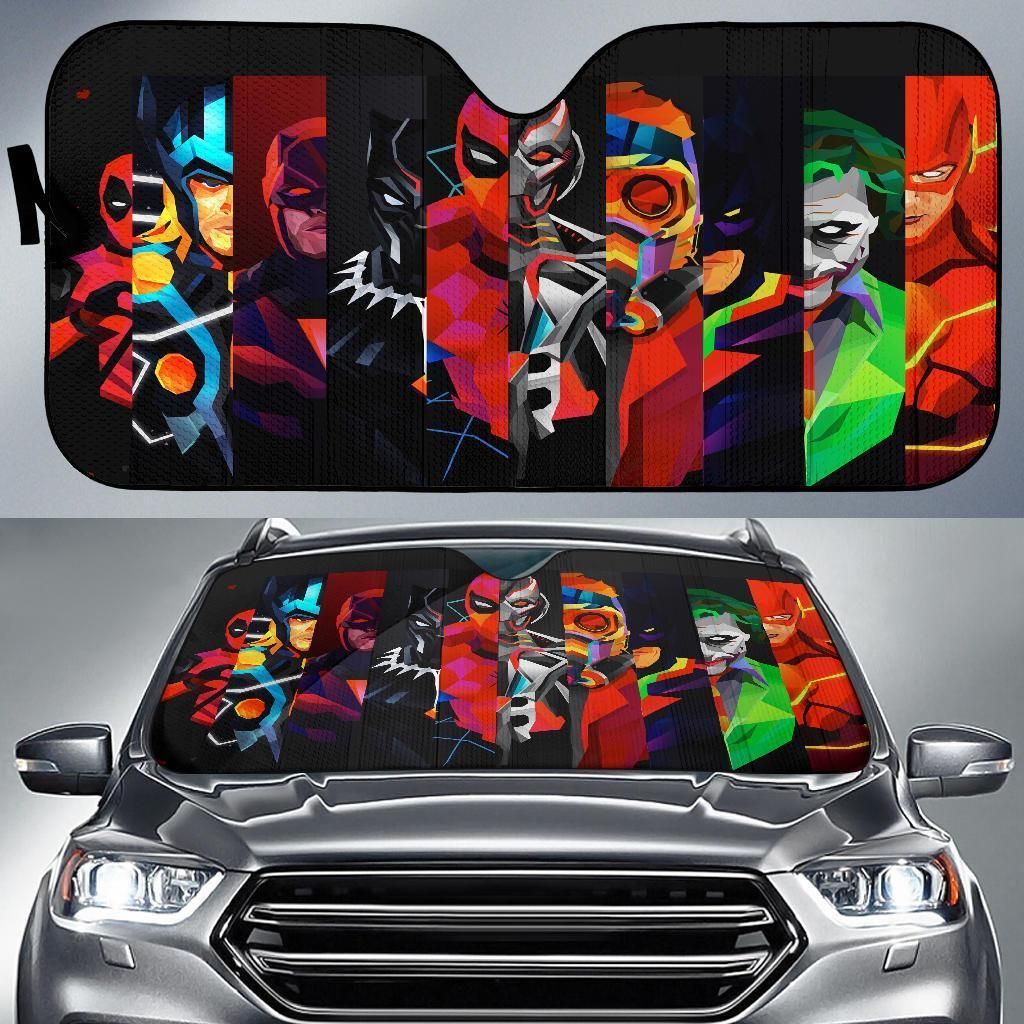  MV And DC Car Sun Shade Super Heroes And Villains Windshield Sun Shade