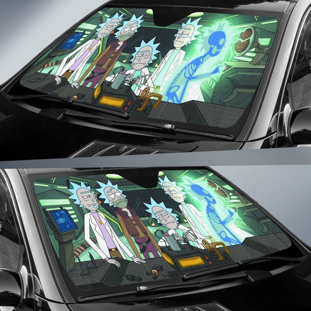 Rick And Morty Windshield Sun Shade Variants Of Rick In Lab On Spaceship Car Sun Shade